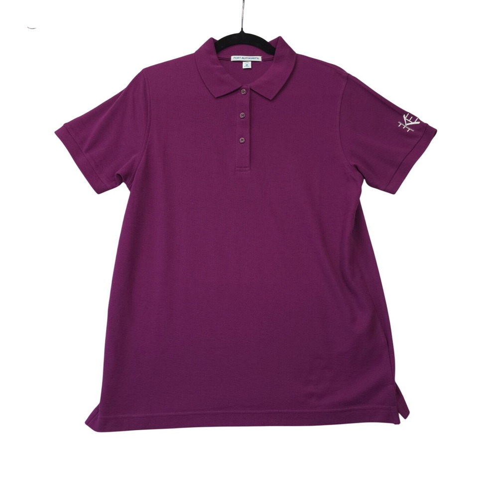 Port Authority Womens Purple Short Sleeve Polo Shirt Size Med Logo Preppy Golf